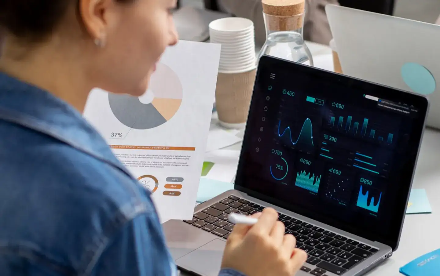 Laptop displaying a CRM system dashboard, illustrating custom CRM development services built for managing customer data and sales workflows
